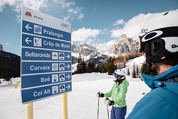 Corvara during winter with the Sassongher in sight